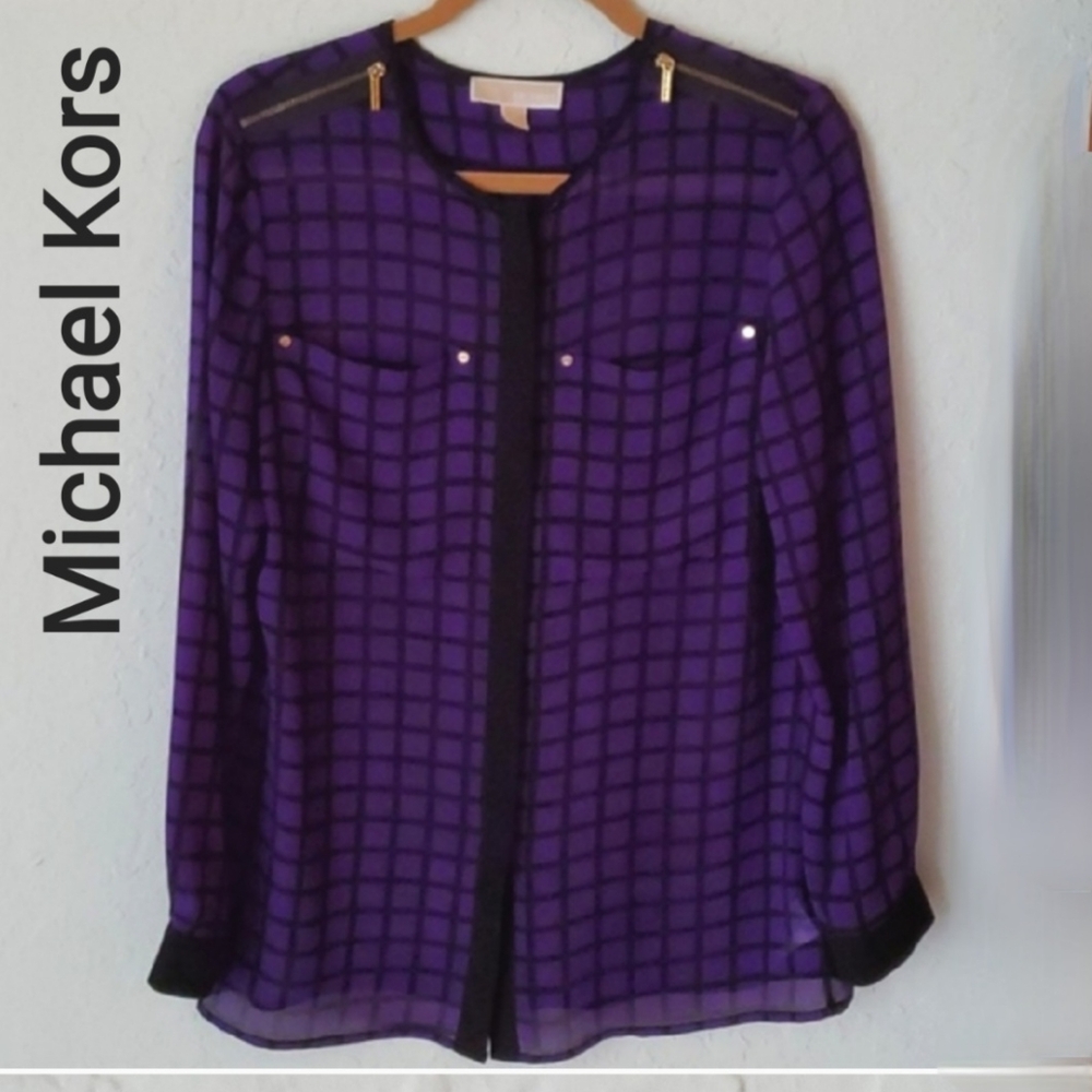 Michael Kors sheer long sleeve button down blouse size M